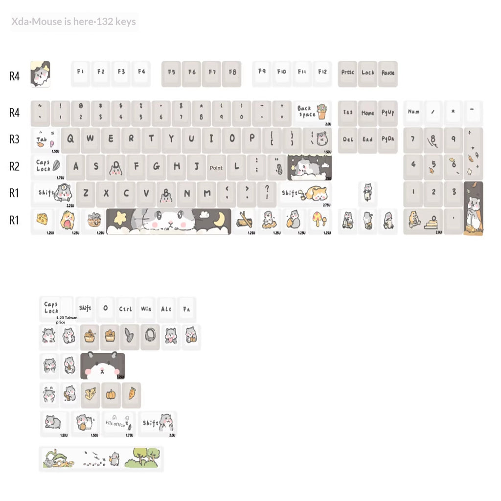 Clavier mécanique gris laiteux sur le thème de la souris
