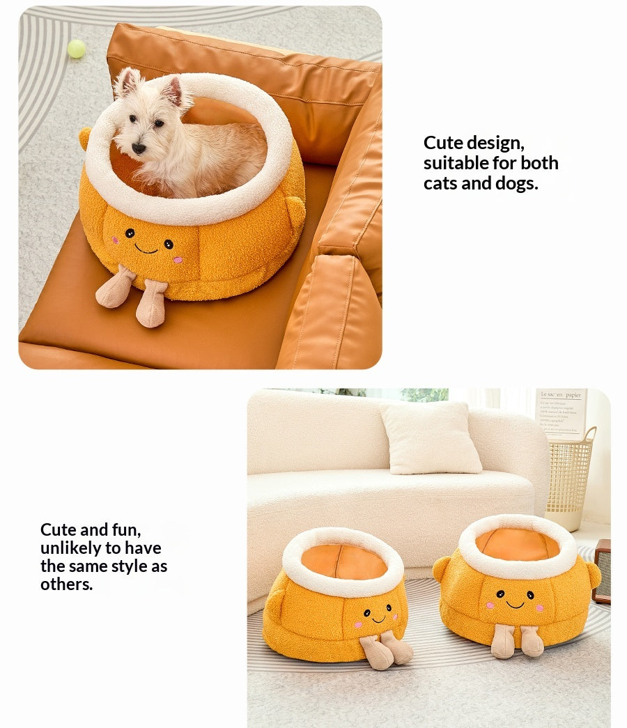 Lit de chat avec sourire orange