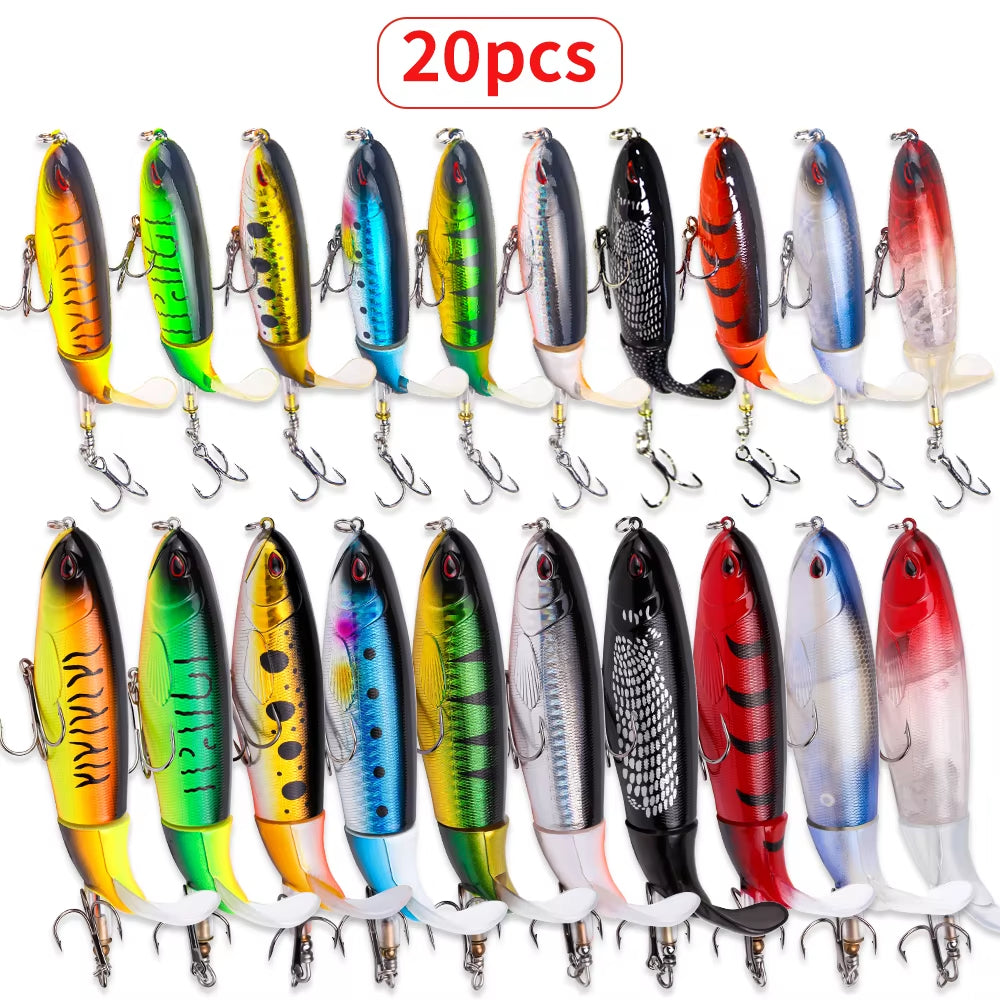 20pcs 1set 13g 35g Lures de pêche Topwater Ensemble de 20 poppers avec yeux 3D ABS plastique H