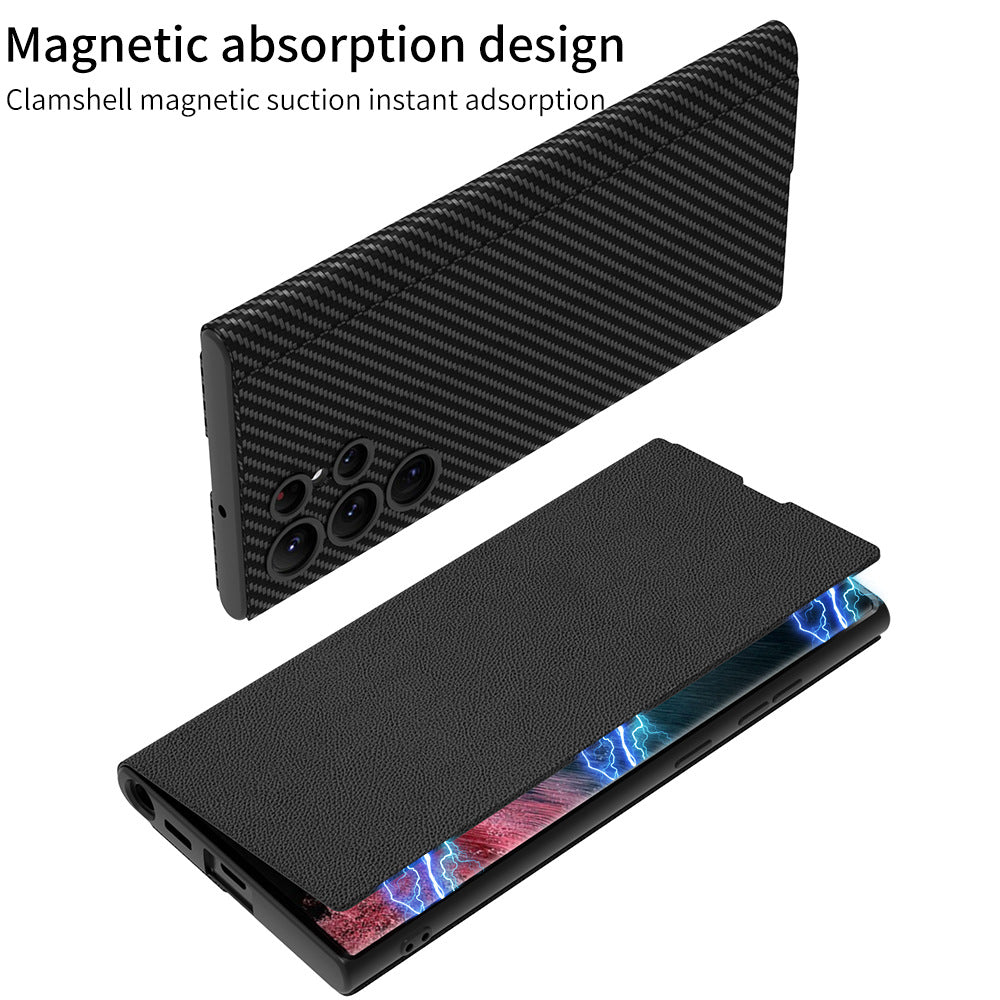 Boîtier de téléphone en cuir tout compris à aspiration magnétique à trous fins