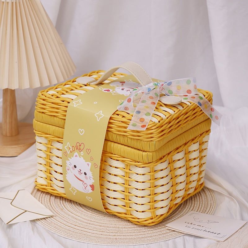 Paille rectangulaire et panier tissé en cuir