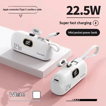 Emergency Mini Power Bank with Built-in Cable - Quick Recharge Pocket Capsule