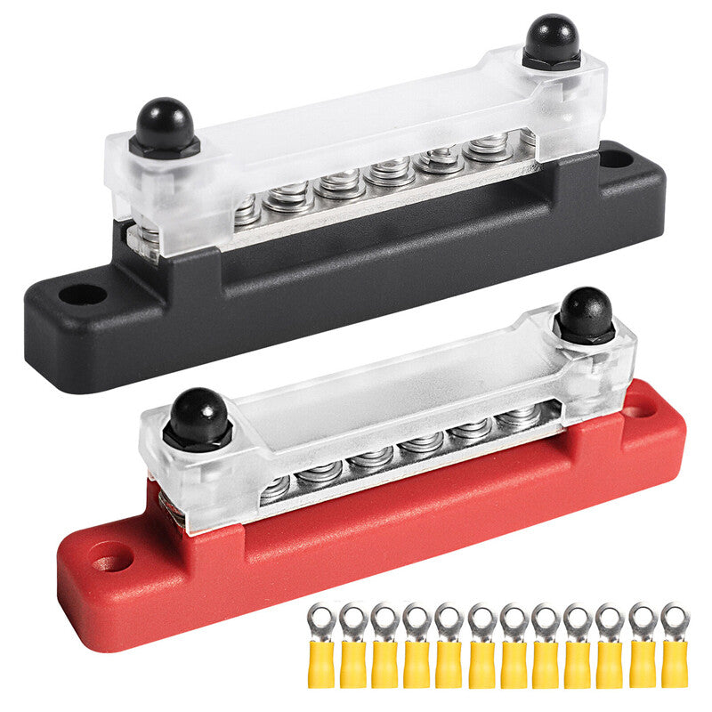 2X 12 Terminal Block Bus Bar & Cover 12V Distribution Bus Bar Auto Boat Power W