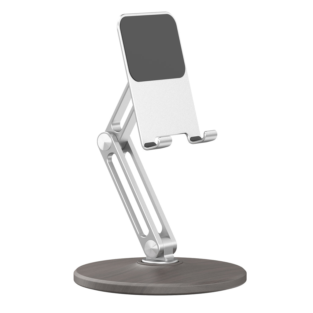 Wood Grain Base Aluminium Alliage Hauteur de bureau Augmentation pliant Rotating Mobile Phone Tab