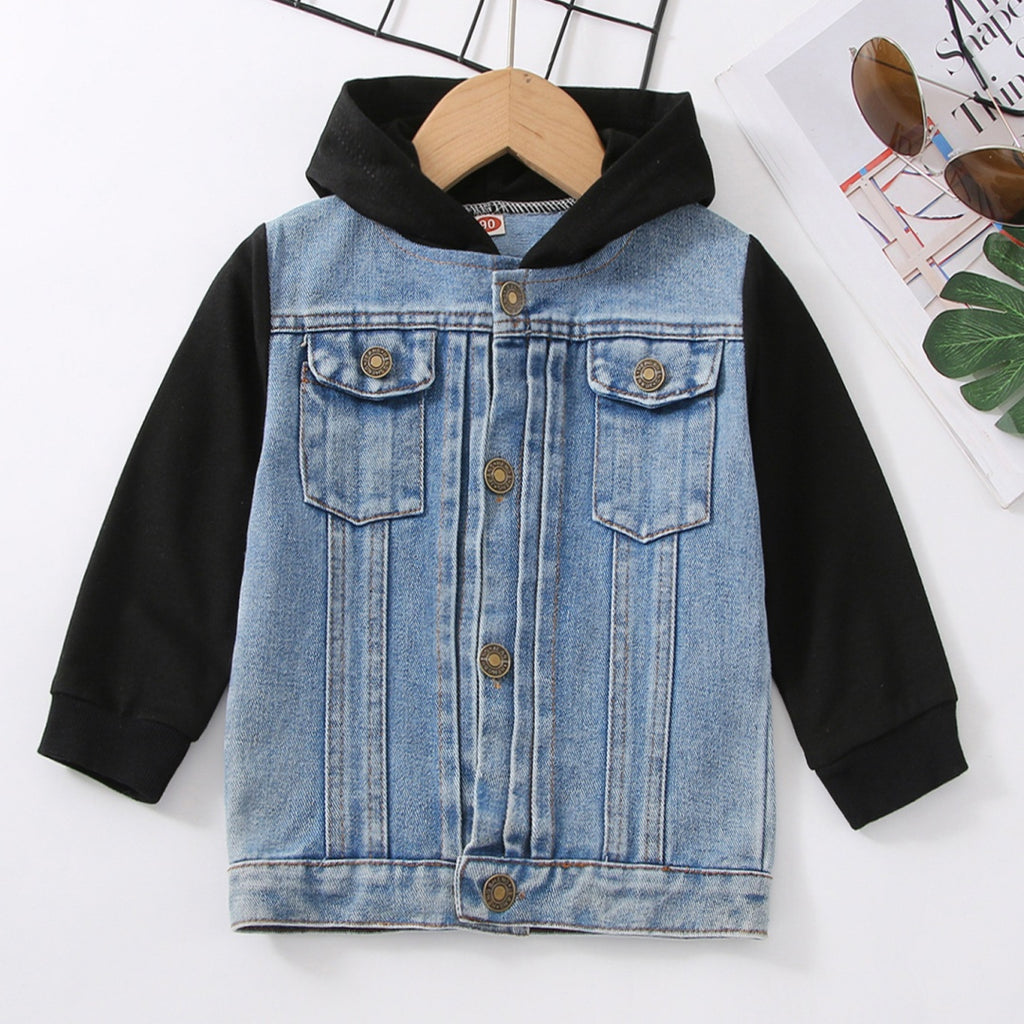 European And American Boy Hooted Raglan Denim Coat