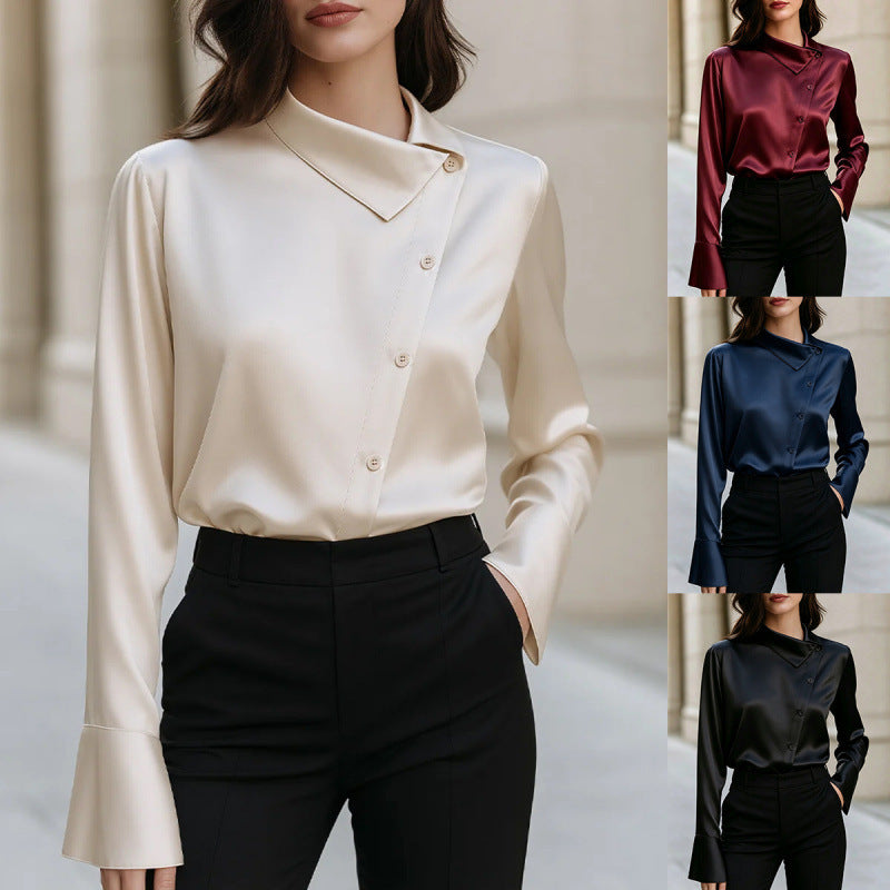 Blouse satinée à manches longues pour femmes