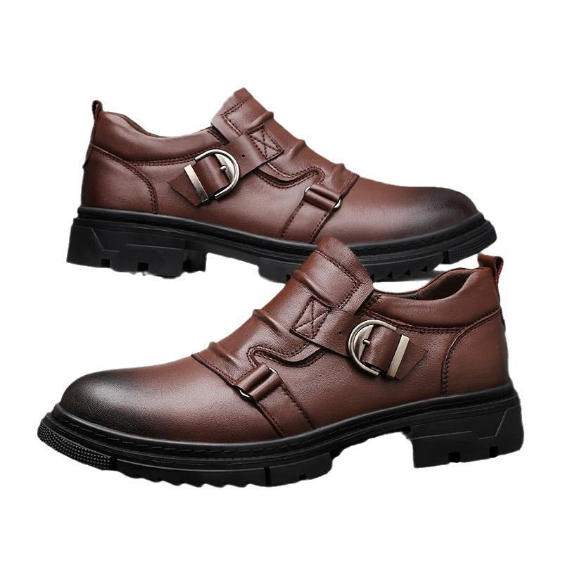 Chaussures en cuir véritable à semelle épaisse polyvalente pour hommes fabriqués à partir de cuir de vache à grain complet