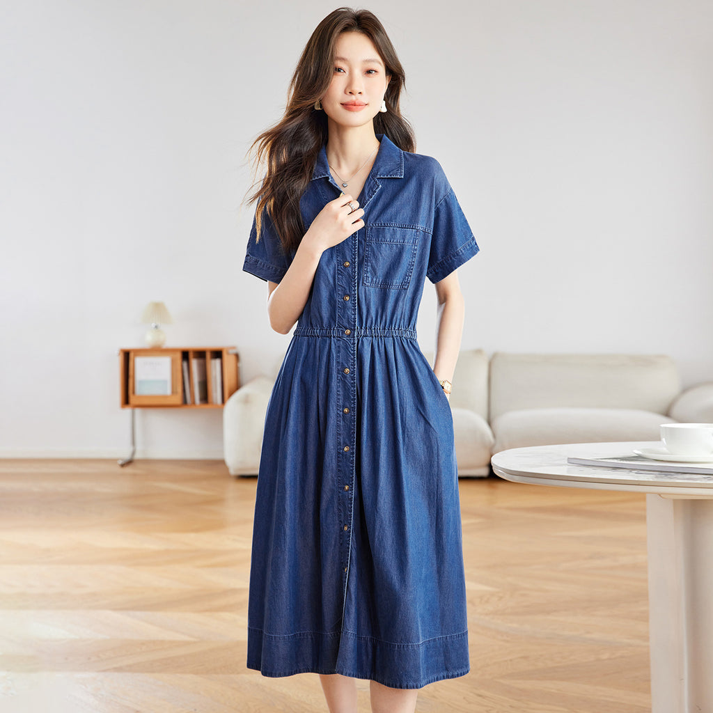 Light Tencel Denim Dress Inch Women Summer Style