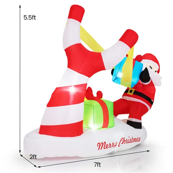 Décoration du Père Noël gonflable 7ft - 5 lumières LED intégrées 210T polyester Quick Inflati