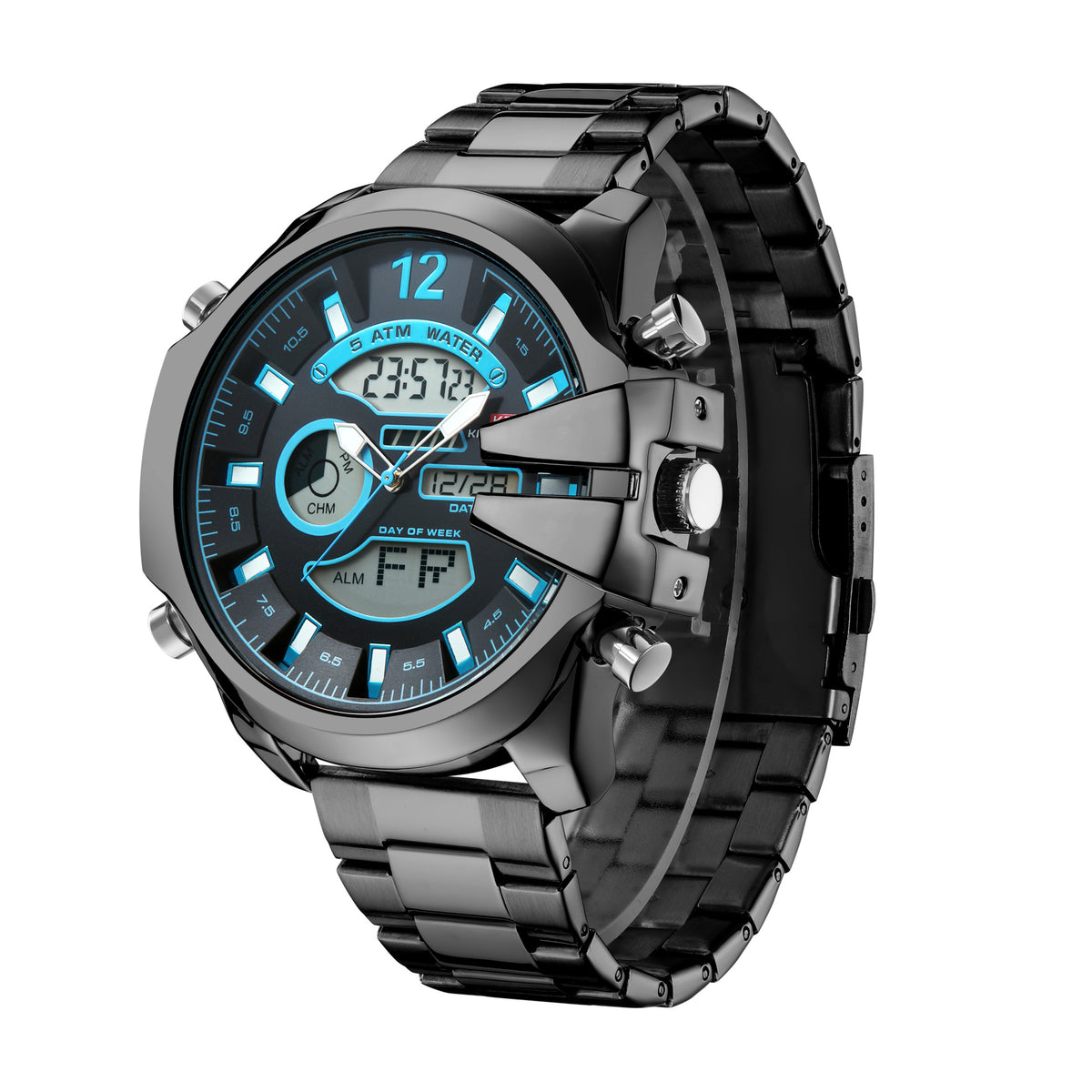 Homme double affichage réveil Led Sports Montre en acier étanche