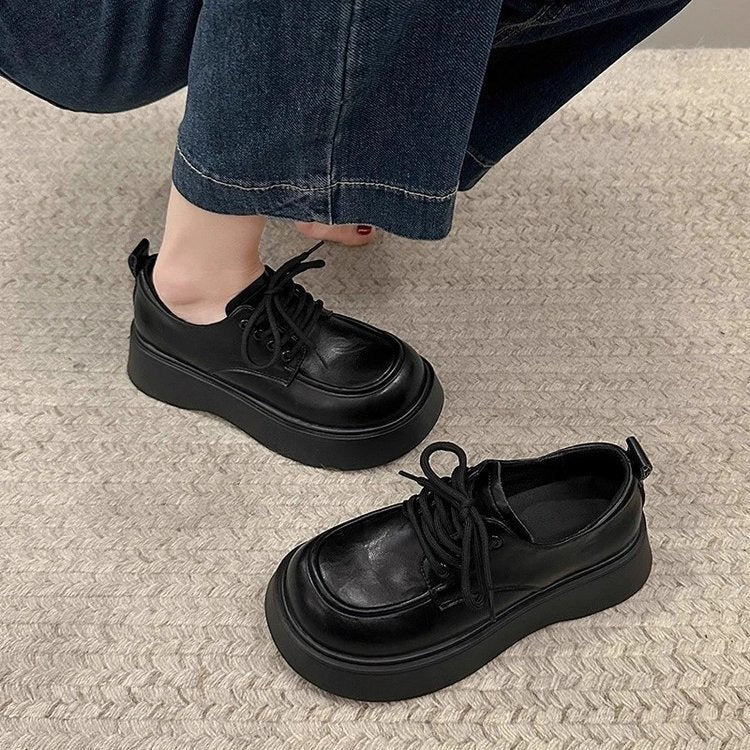 Chaussures en cuir en dentelle noire confortable pour le travail et le transport