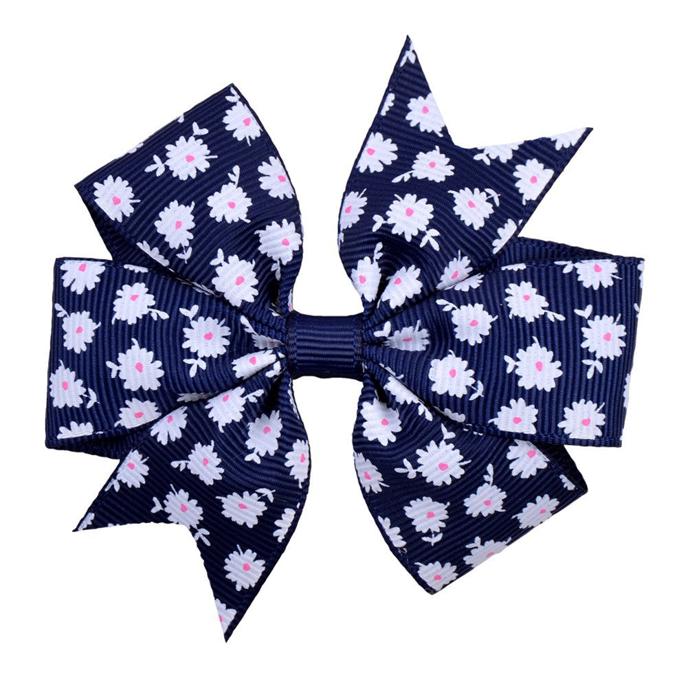 Imprimé Daisy Sunflower Dotted Rib with Fishtail Bow Baby Hair Clip