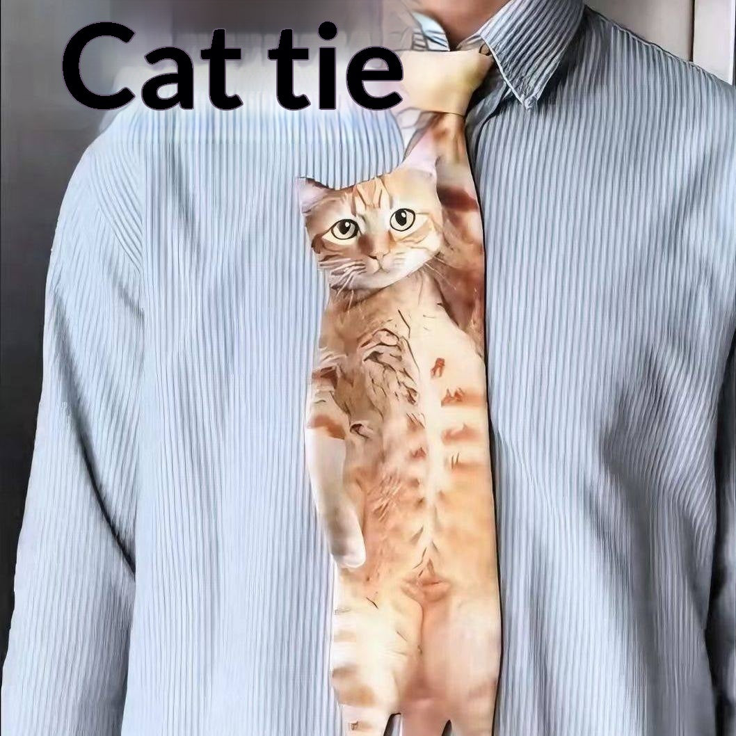 Collier de chemise imprimé sans vie mais lovable avec cravate de chat