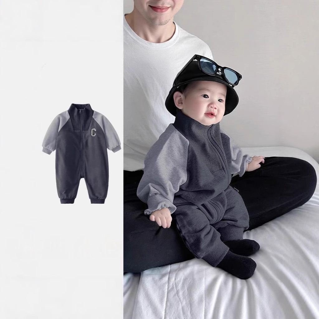 Style coréen Zippered C-Label à manches longues Onesie pour bébés