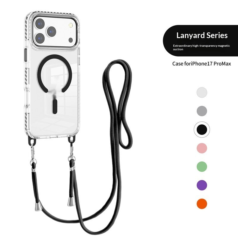 17 Pro Max boîtier magnétique transparent avec un cordon croisé