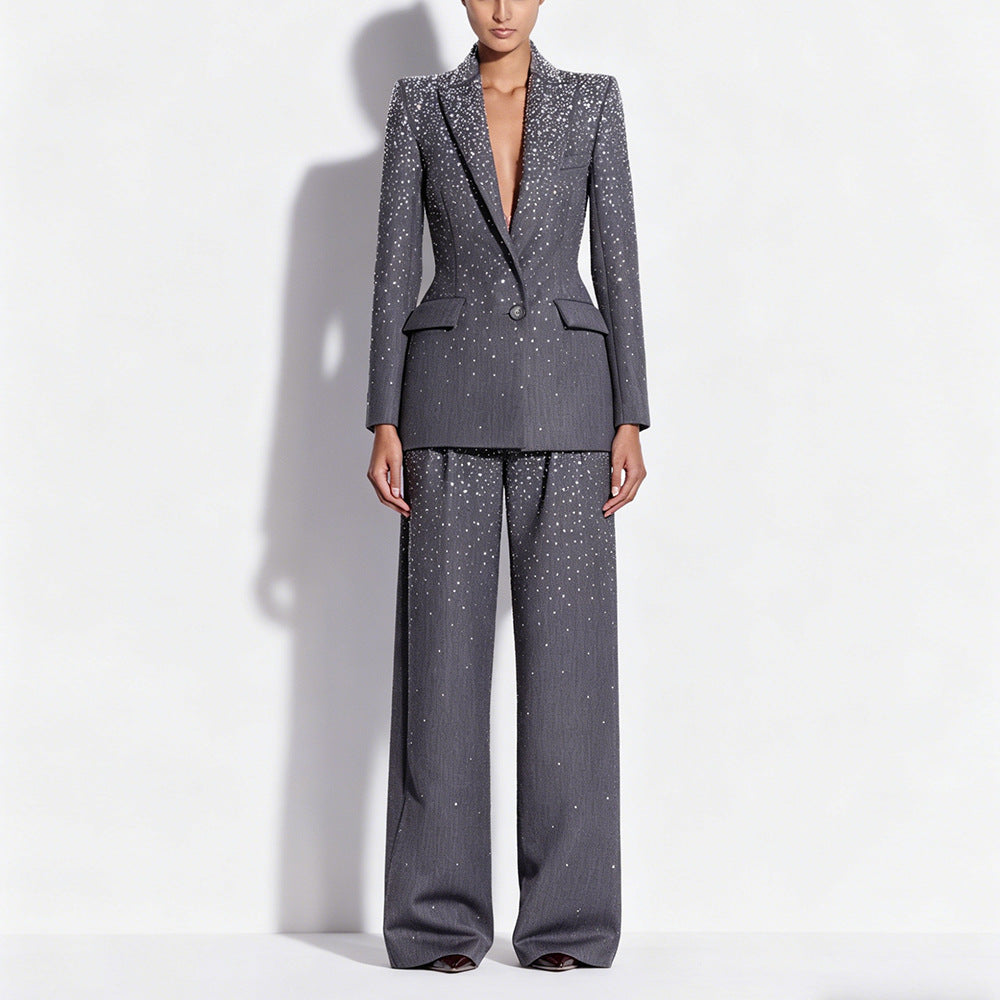 Pantalon à simple bouton en strass gradué tout-terrain et pantalon à long pied de taille haute