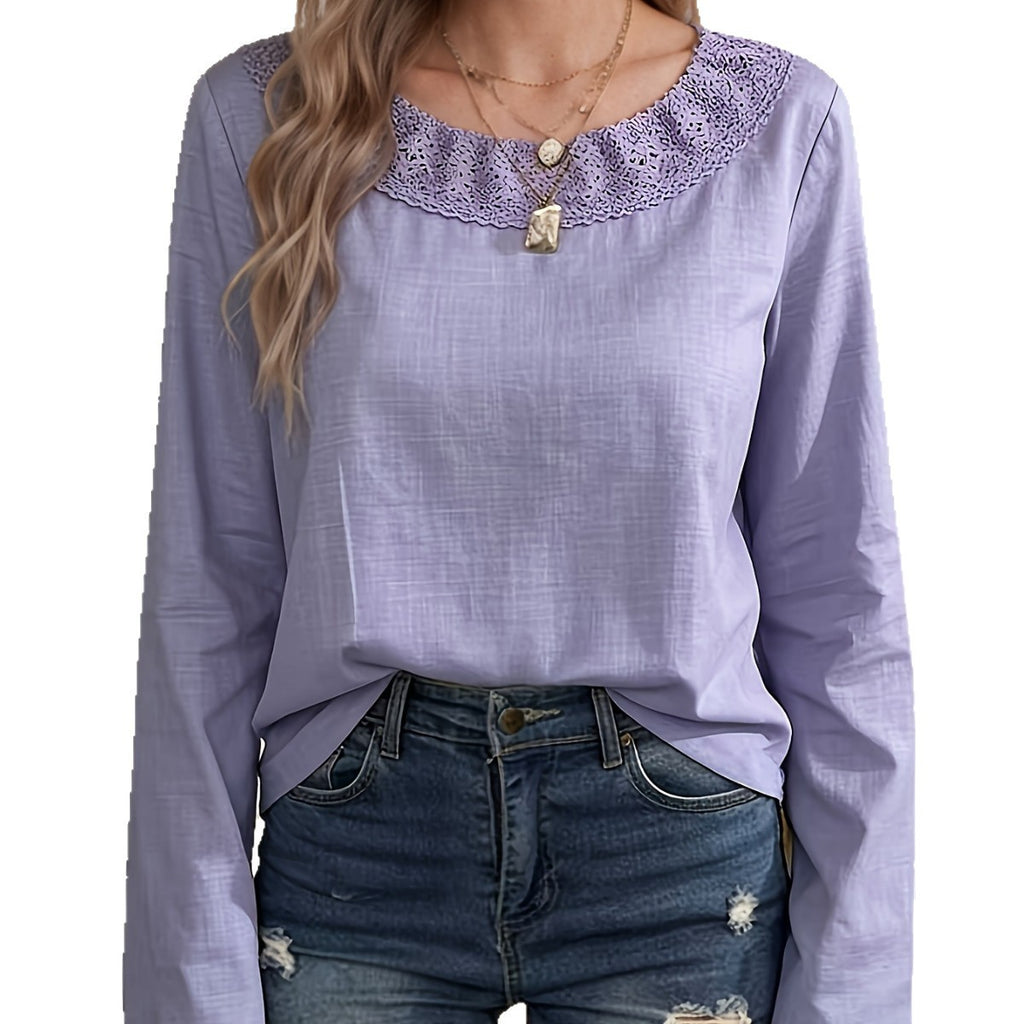Lavande Vintage Lavande de style européen et américain Coupe Casual Col rond Manches longues Top