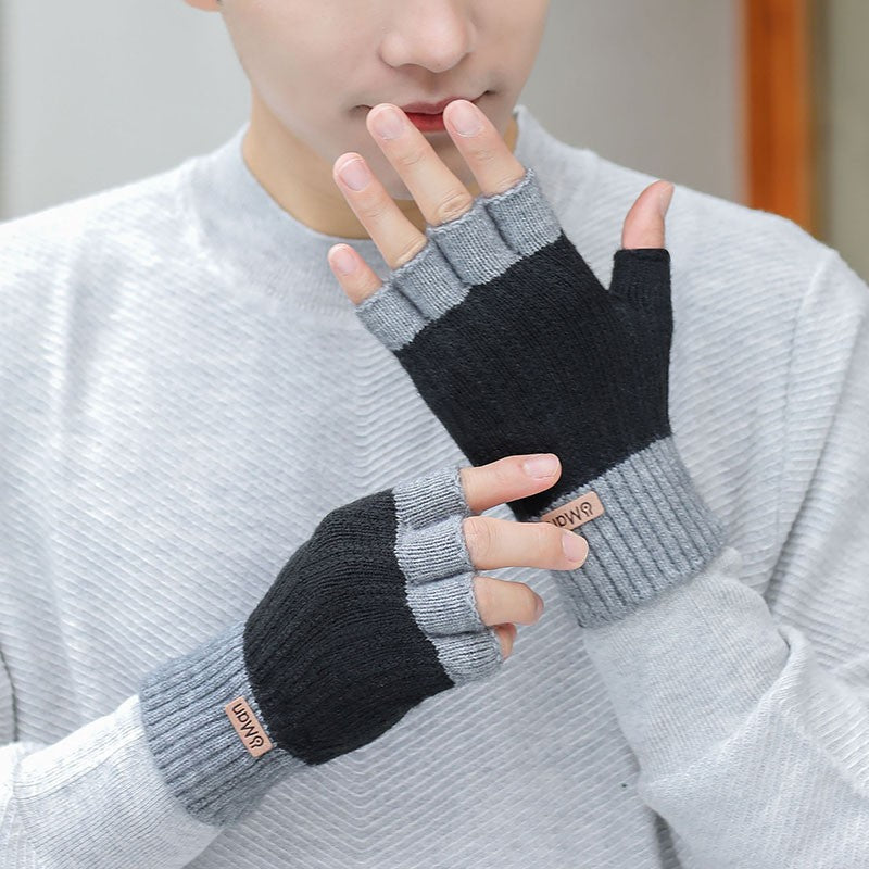 Gants de tricot à moitié doigts épais et chauds pour hommes