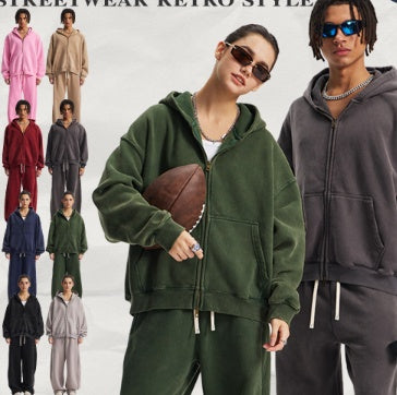 Veste zippée à capuche lavée pour hommes