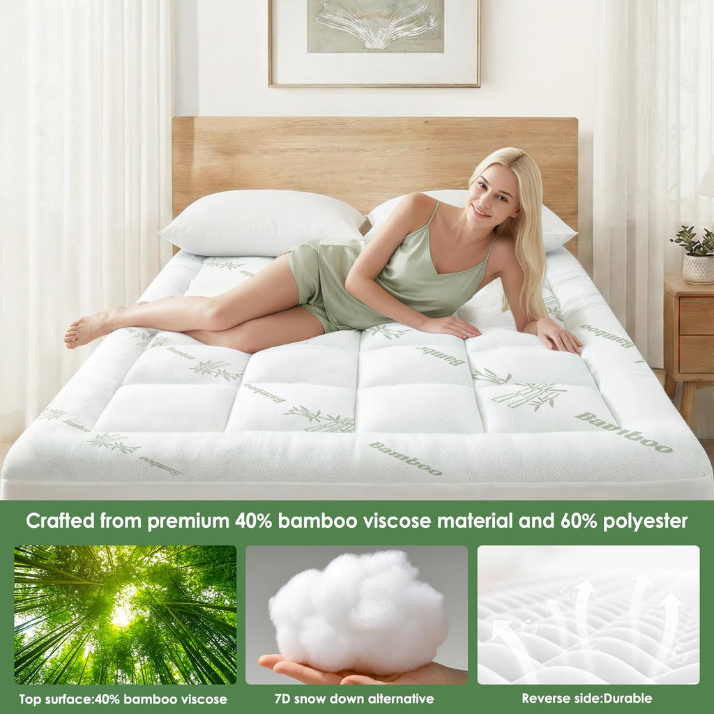 Reine Matelas Topper Viscose dérivé du bambou