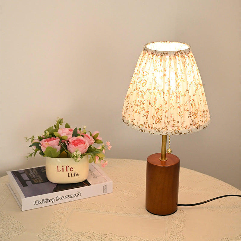 Lampe de table rétro à cordon en bois massif de style pastoral