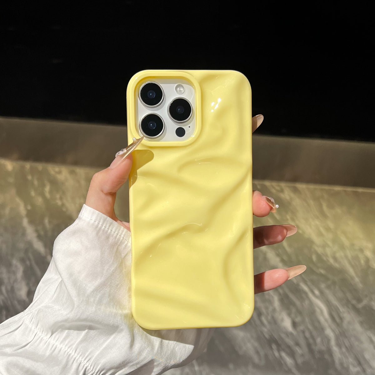 Ins Style Trois dimensions motif plissé Macaron série de couleurs Case téléphone