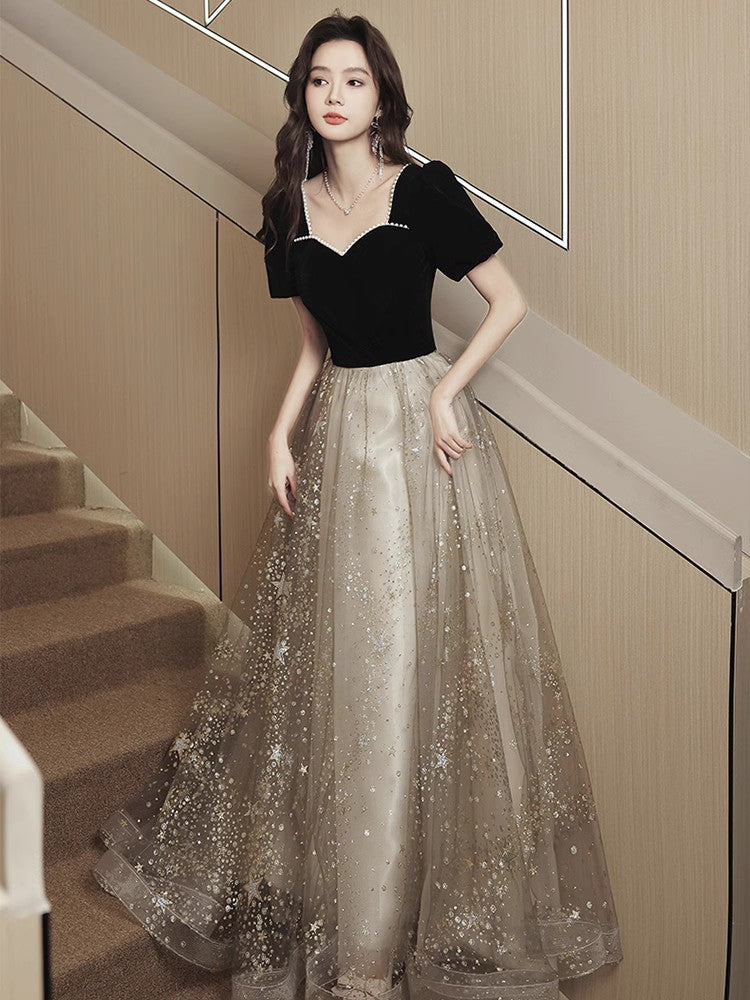 Robe de soirée française légère et luxueuse noir