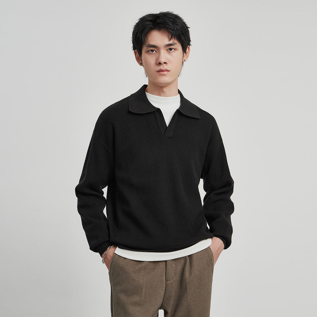 Lapel Sweater Men's Autumn Anti-Pilling col V Long Sleeve Top