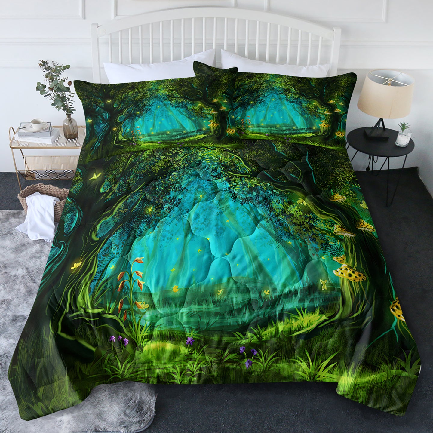 3pcs Green Light Forest Comforter Set Natural Comfort Bedding Couette Jeu Summer Quilt Set