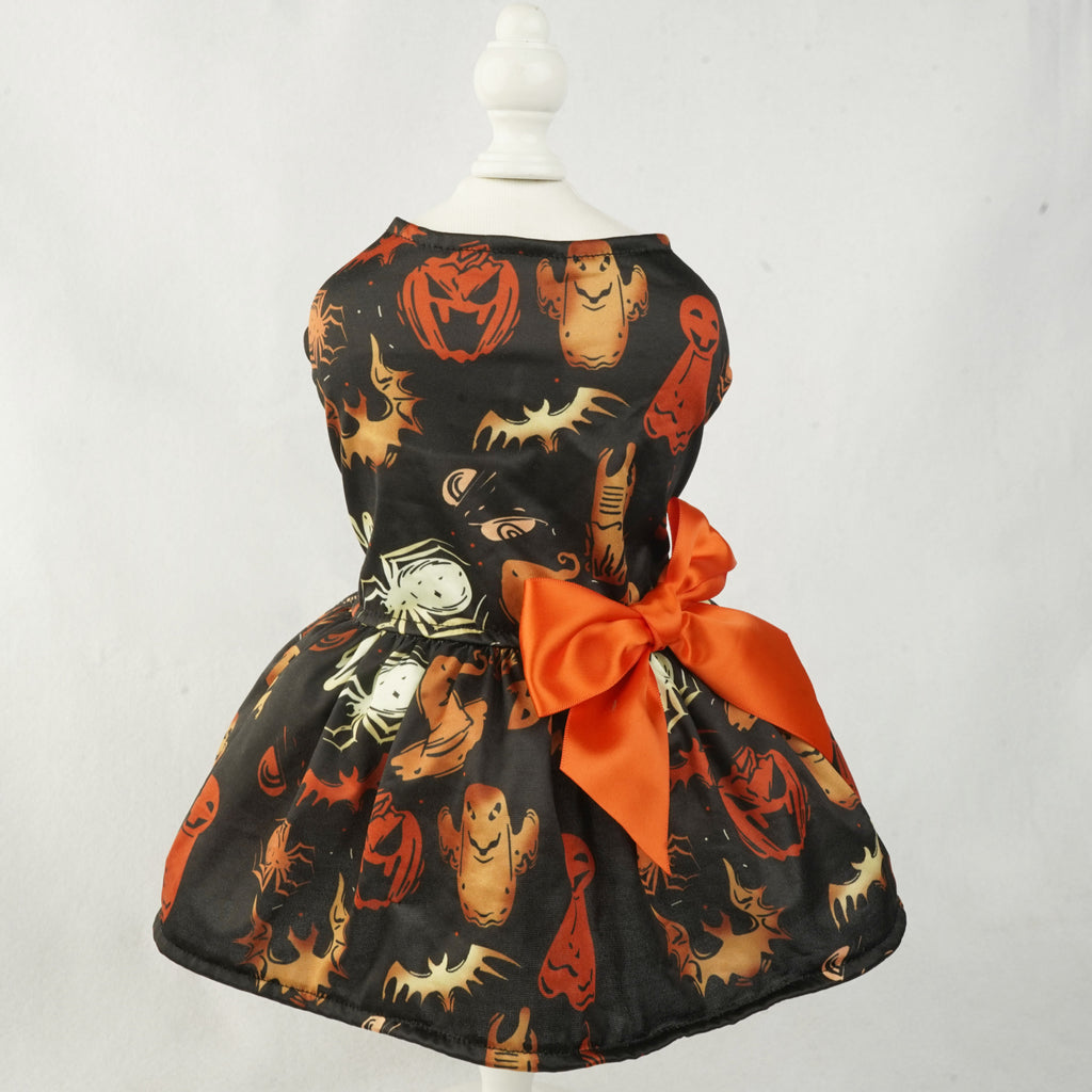 Halloween Petit Dog Vêtements Pet Robe Pumpkin Imprimer Robe Chihuahua Yorkie Mesh Robe Pet