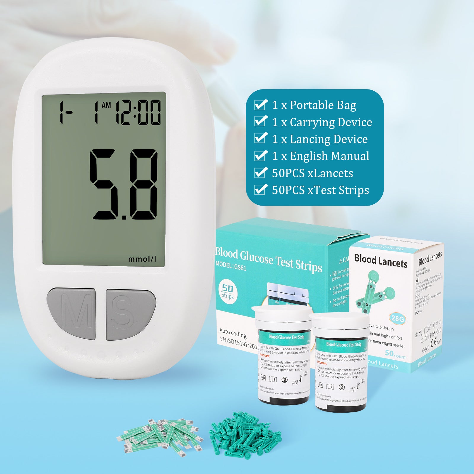 Trousse de mesure du glucose dans le sang portable - Codage automatique