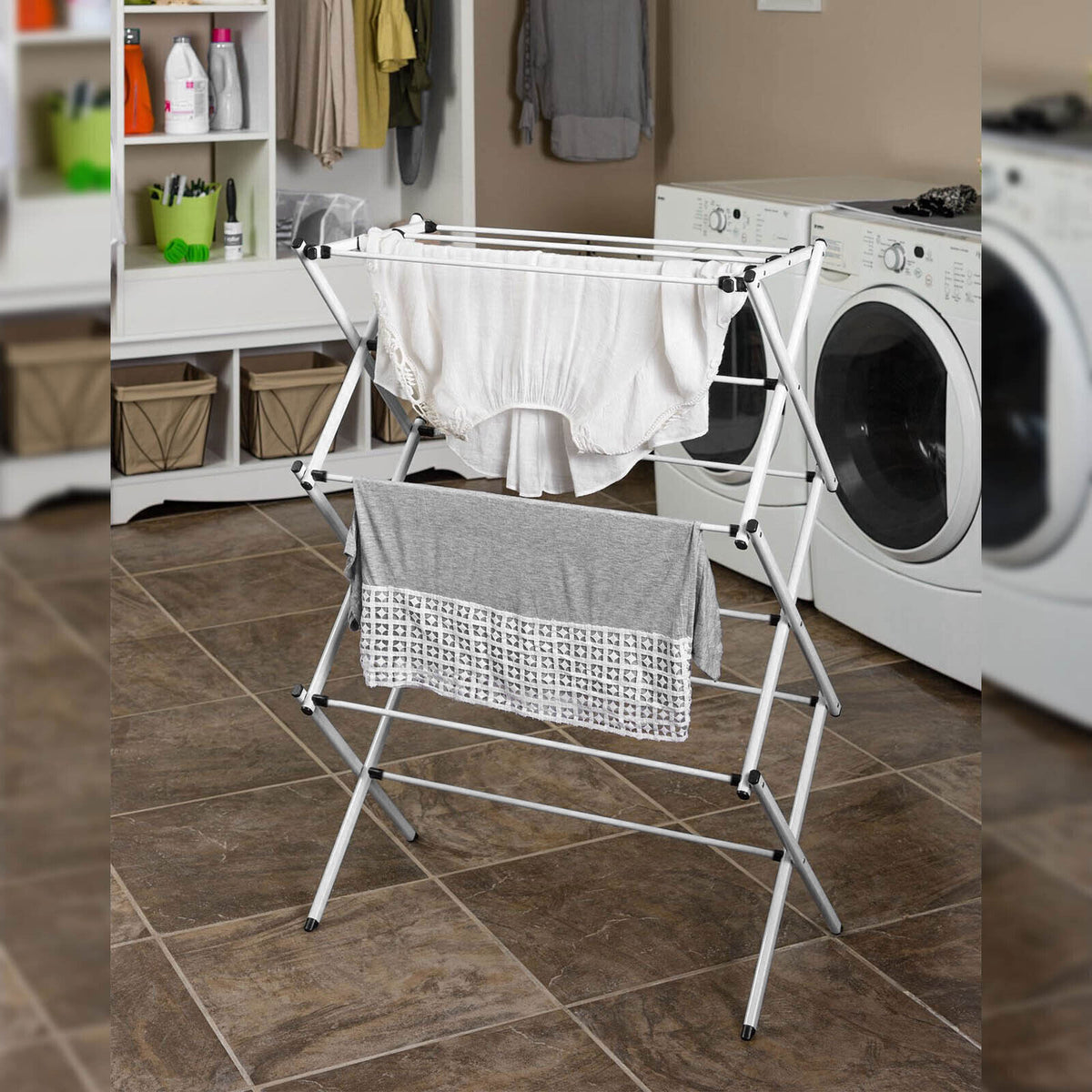 3 niveaux Vêtements Airer Séchoir métal Blanchisserie Cheval Sac de séchage Patio intérieur extérieur
