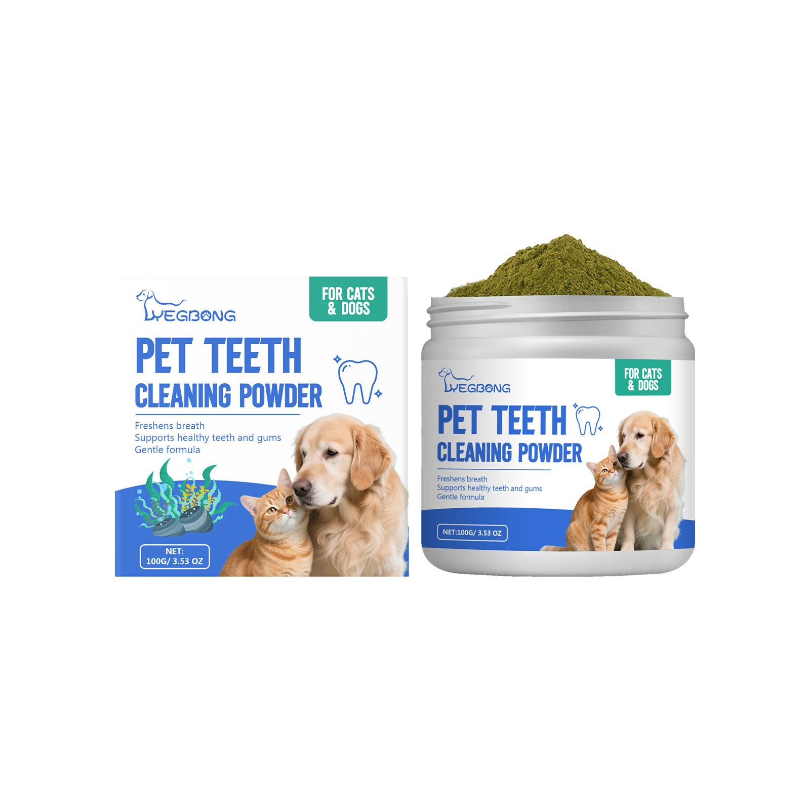 Poudre de nettoyage des dents de chat et de chien