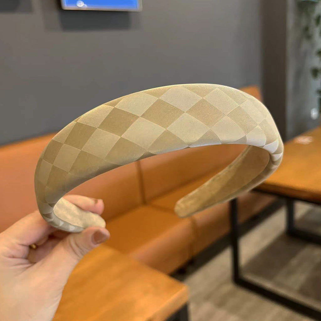 Retro Mode Cuir Haut Crâne Haut Chessboard Bandeau d'éponge Lattice