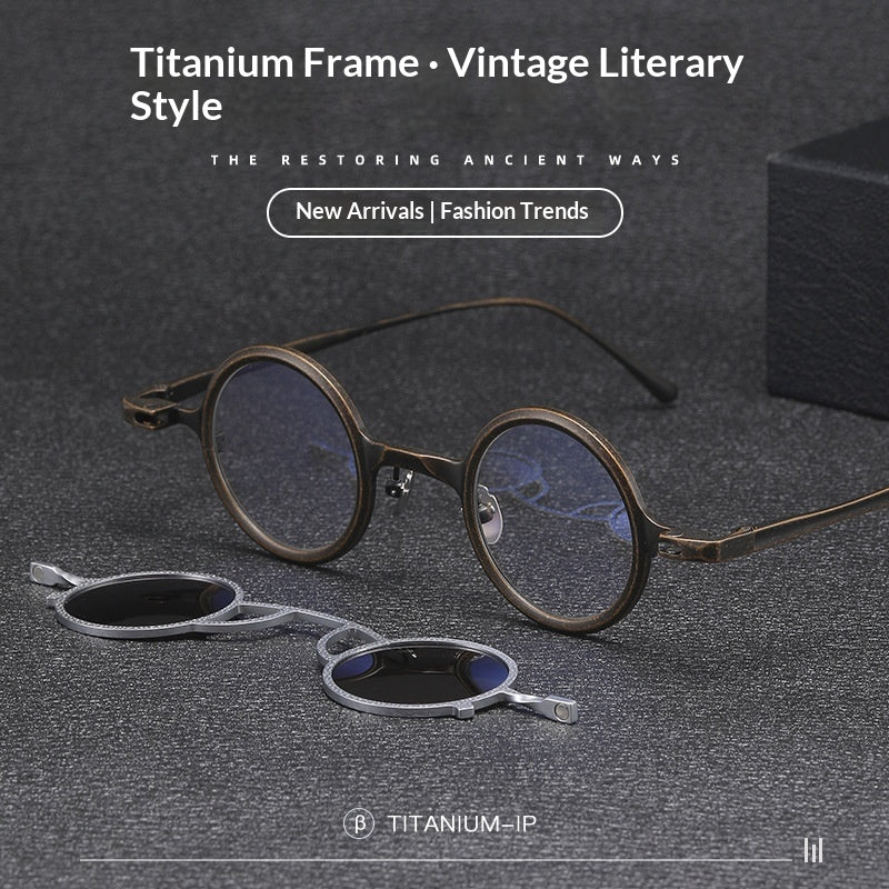 Lunettes de soleil de forme ronde en titane pur Rétro nuances élégantes pour les femmes