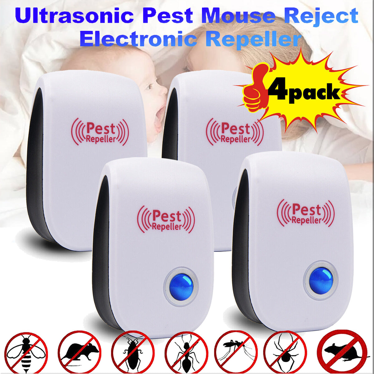 4X Ultrasonic Pest Control Repeller UK Mouse de souris de rat à rejet externe