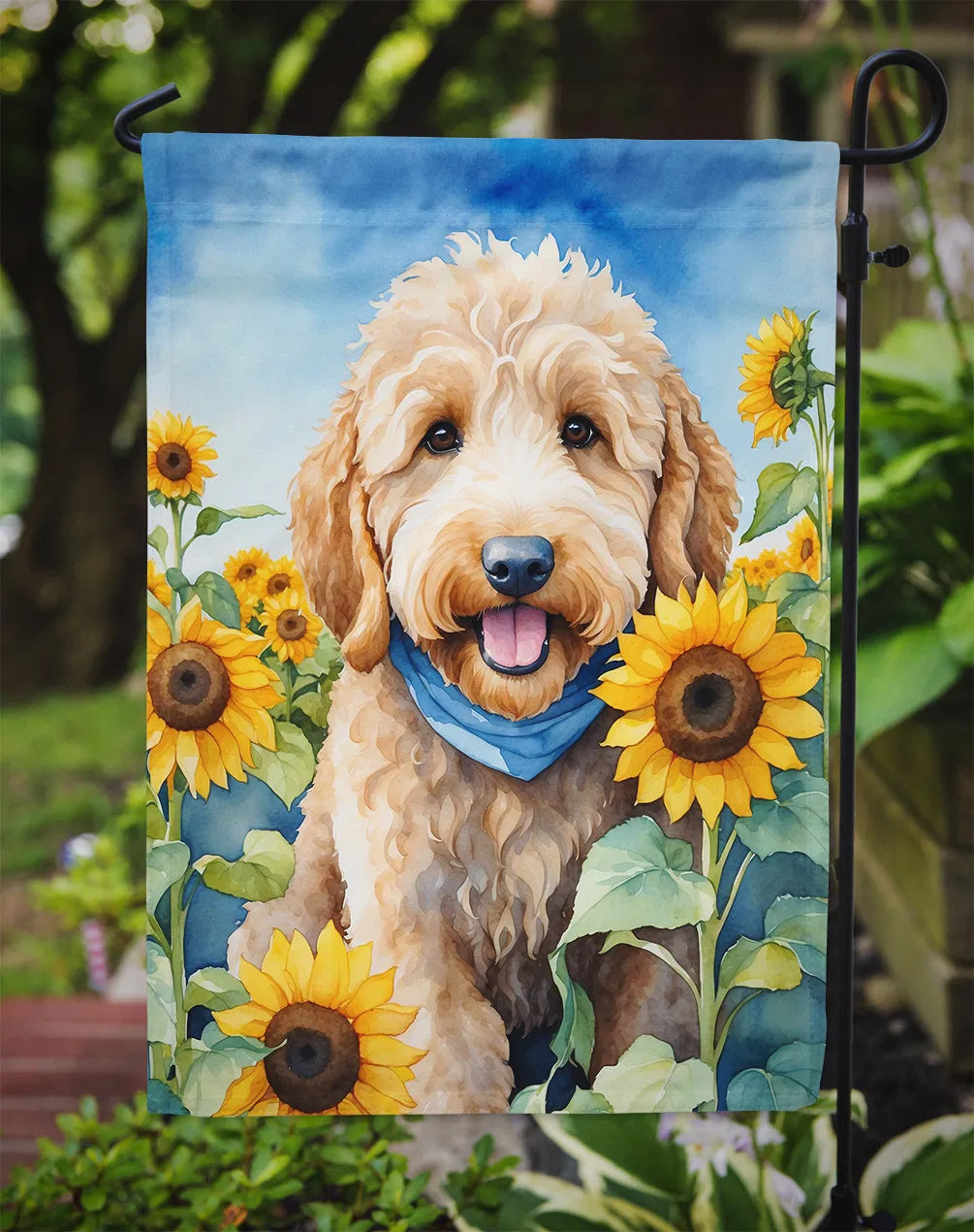 Goldendoodle dans les tournesols Drapeau de jardin Boîte aux lettres Drapeau décoratif Drapeau de triage Bannière extérieure Pa
