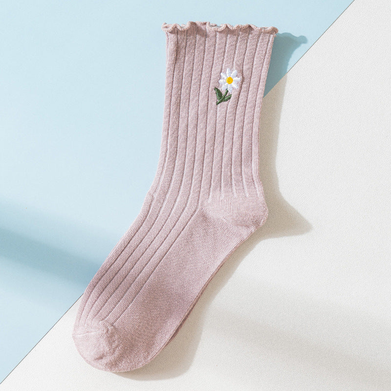 Femmes Printemps Été Chaussettes minces en coton avec bords volants