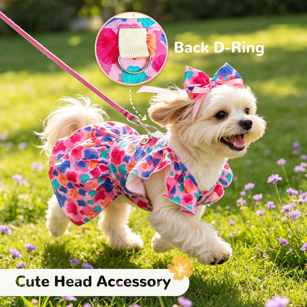 Mignon Floral Petit Chien Harness Habille avec Bow & Leash D-Ring