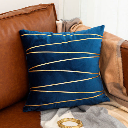 Couvercle d'oreiller de luxe en velours plaqué or Broderie Diagonale Couchage décoratif pour Sof