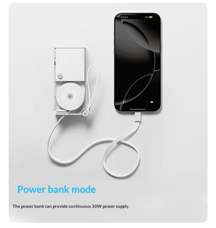 Banque de puissance 3-en-1 avec prise de charge 30W intégrée et câble rétractable pour recharge rapide