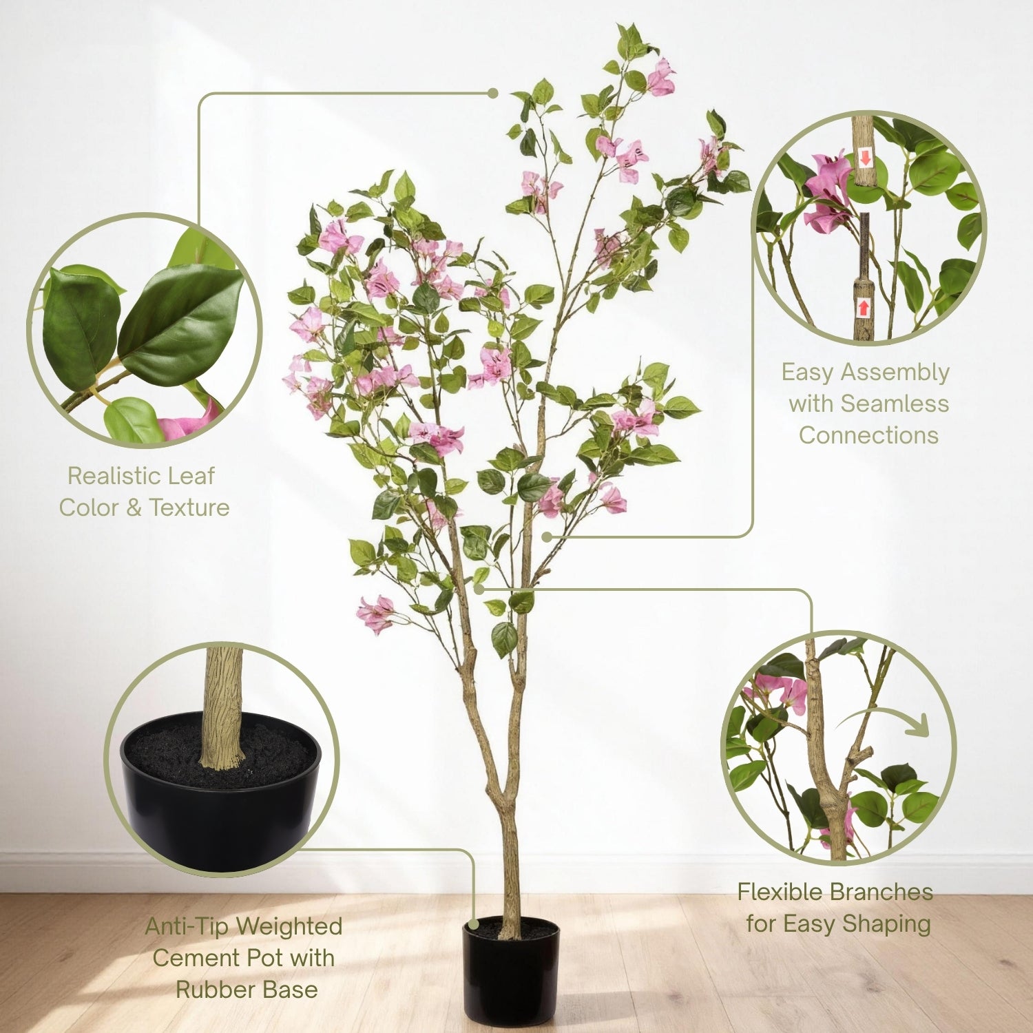 5FT Bougainvillea artificielle Arbre avec pot en plastique noir
