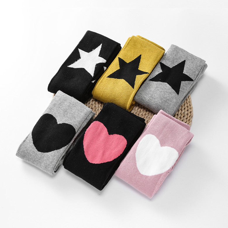 Printemps et automne Coton Étoile Cinq-pointes Enfants Pantyhose mignon Tertiaire Couleur Gir