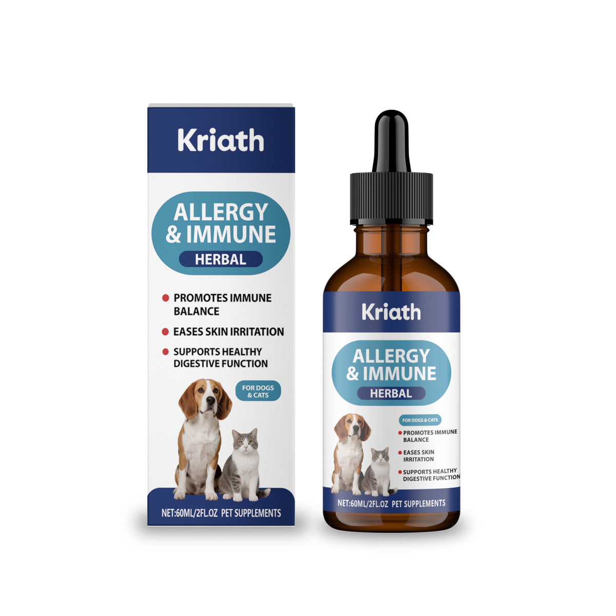 Kriath soin des herbes pour animaux de compagnie liquide oral est une goutte douce et nourrissante qui réconforte les chats et