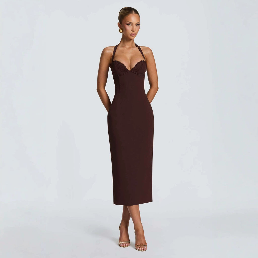 Robe en dentelle à col de lacet pour femmes