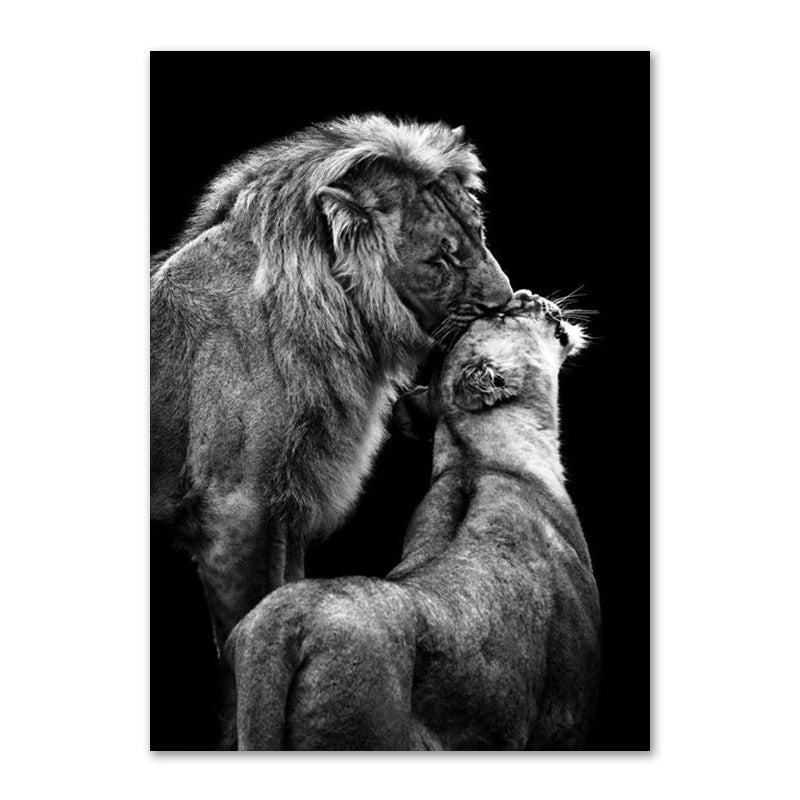 Affiche de la famille Lion noir et blanc