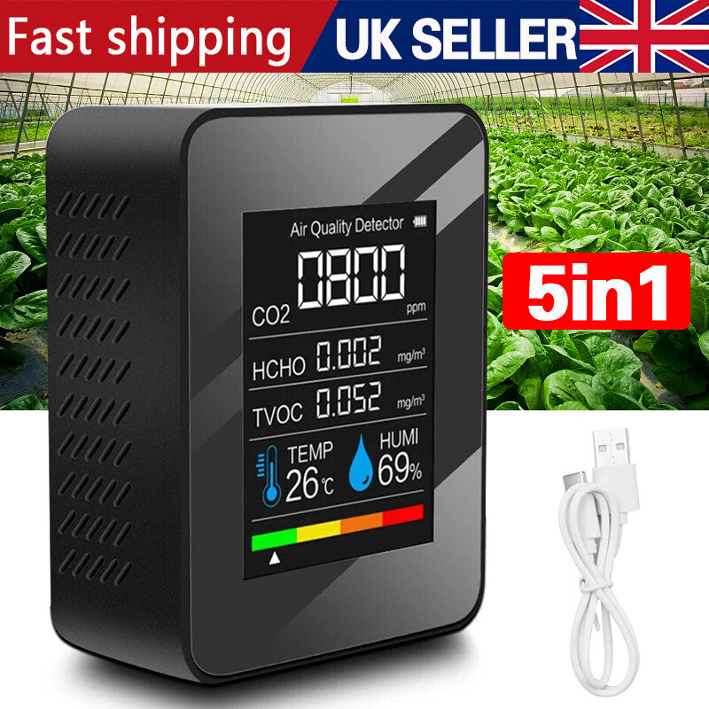 5-in-1 Portable CO2 Meter TVOC HCHO Carbon Dioxide Detector
