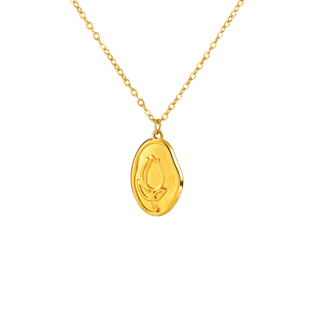 Acier Titanium Non Tarnish Rose Pendentif Collier Français Rétro Exquisite Niche Paperclip Ch