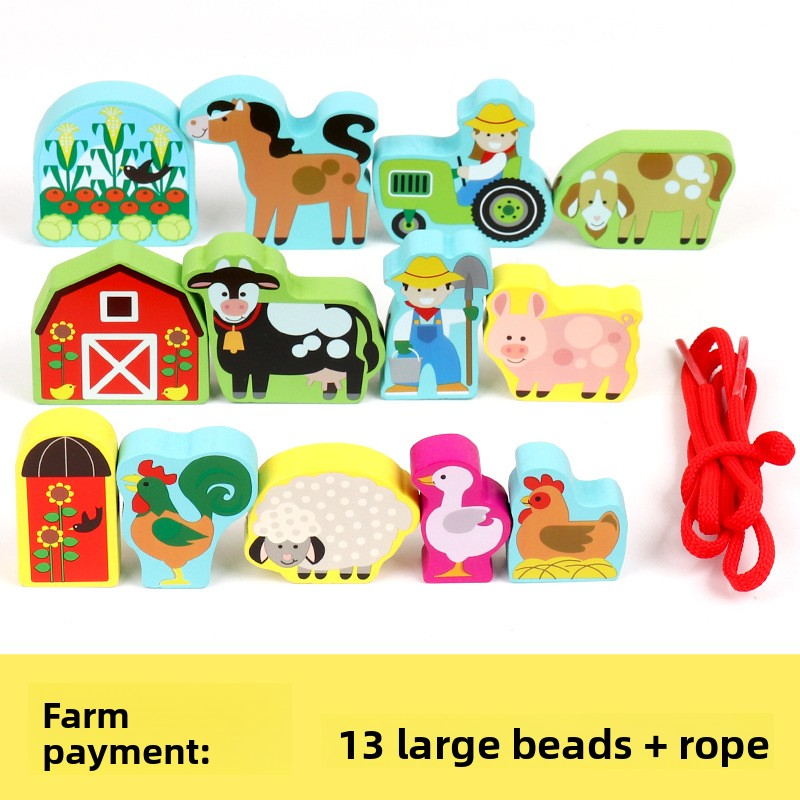 Enfants en bois Perles à lacets avec animaux de ferme