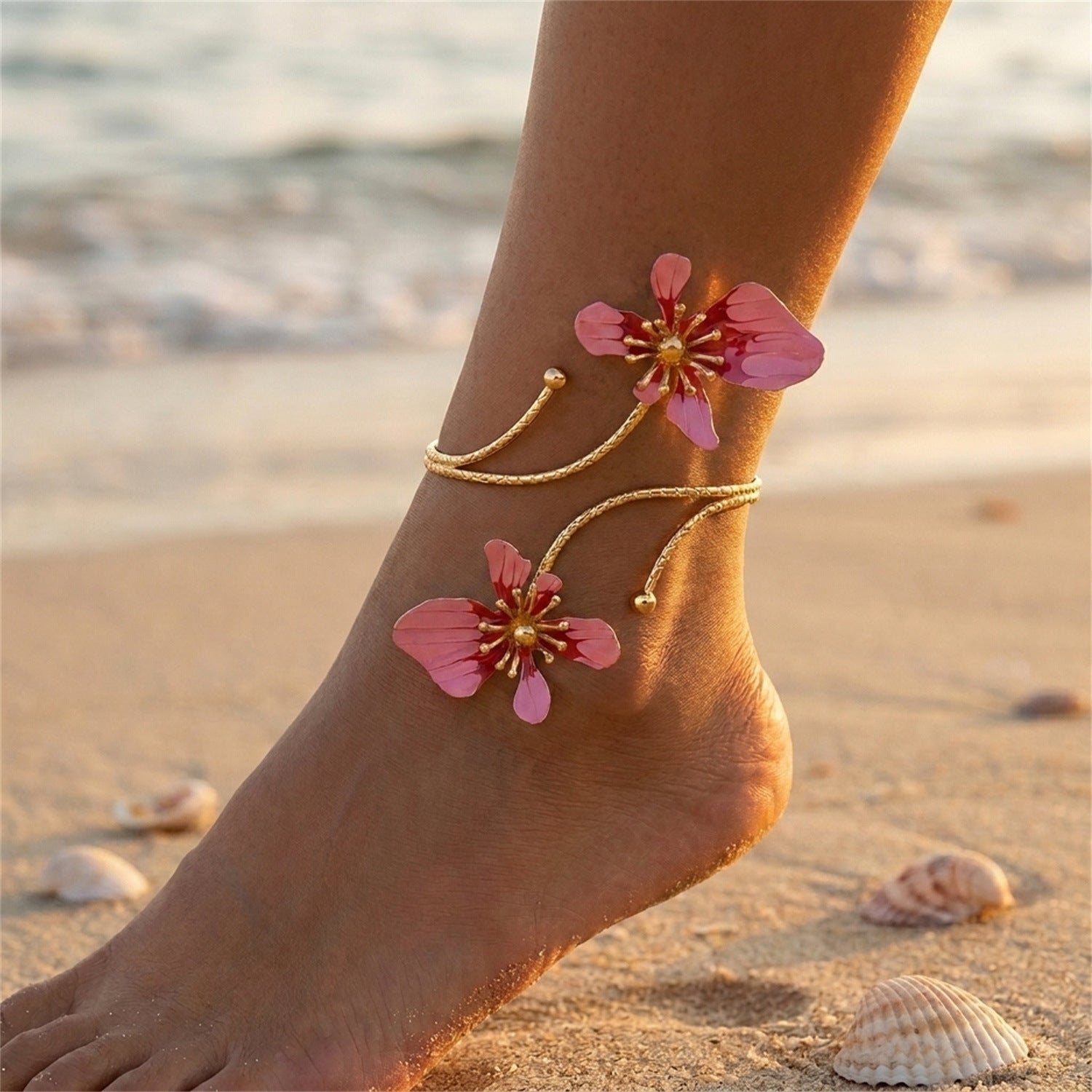 Anklet de fleur de métal exagéré